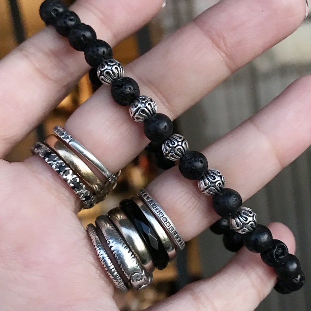 π΄Men or women lava rock 6mm beads silver spacers charms thin bracelet - Picture 5 of 6